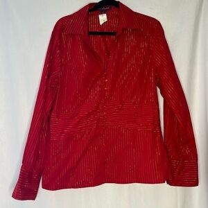 NWT GLORIA VANDERBILT RED METALLIC BUTTON DOWN (XL)